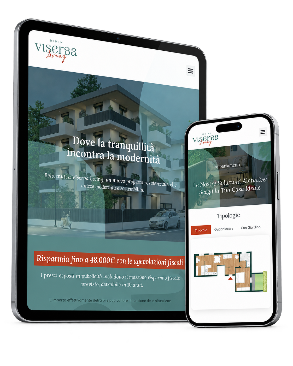 Sito web e materiali digitali di Viserba Living