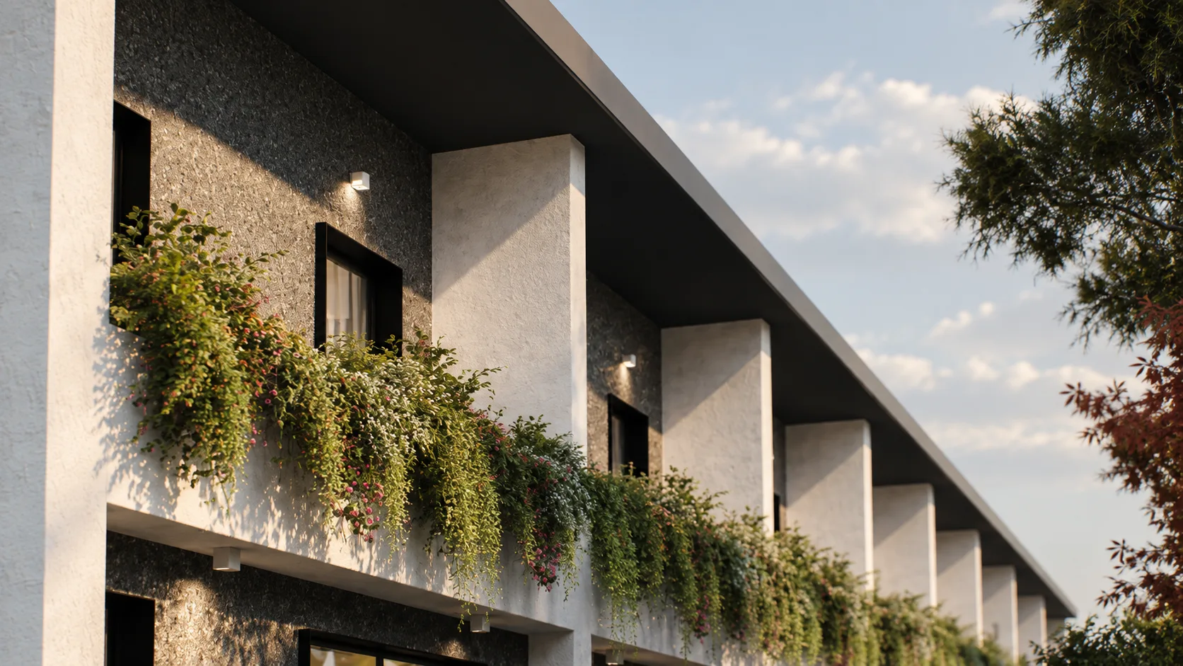 Render della facciata delle ville Verde Vivere ad Angri